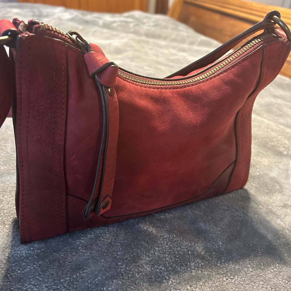 Frye Red distressed leather crossbody bag